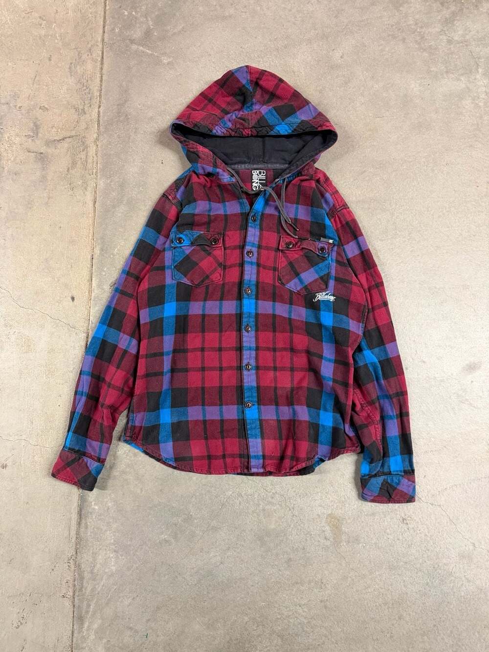 Billabong Plaid Button-Up Flannel Hooded Shirt